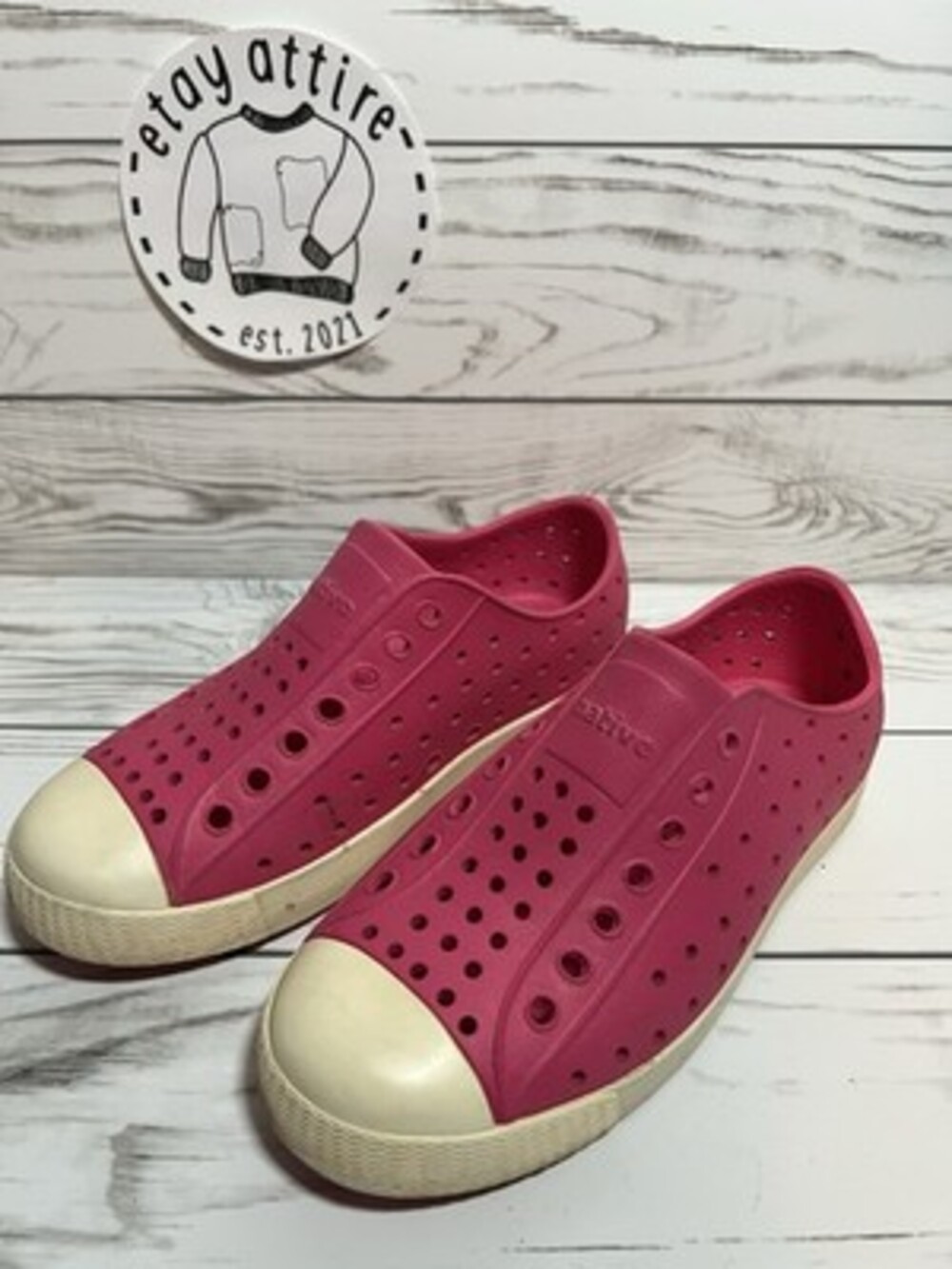 Native Jefferson Rubber Water Play Slip-On Sneakers Kids Size C13 Pink/White